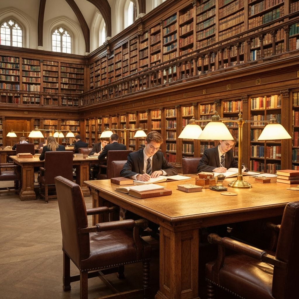 Prestigious British boarding school library for A-Level preparation