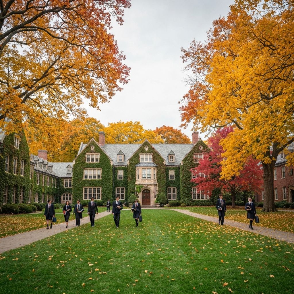 Elite private school campus with ivy-covered buildings for SSAT preparation